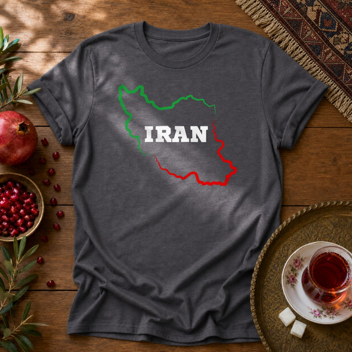 Iran Map - Flag Colors Unisex T-Shirt - Dark Heather