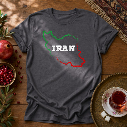 Iran Map - Flag Colors Unisex T-Shirt - Dark Heather