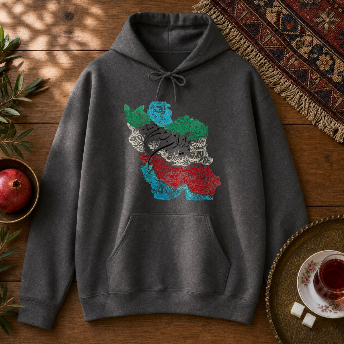Cho Iran Nabashad - Iran Map Hoodie - Dark Heather