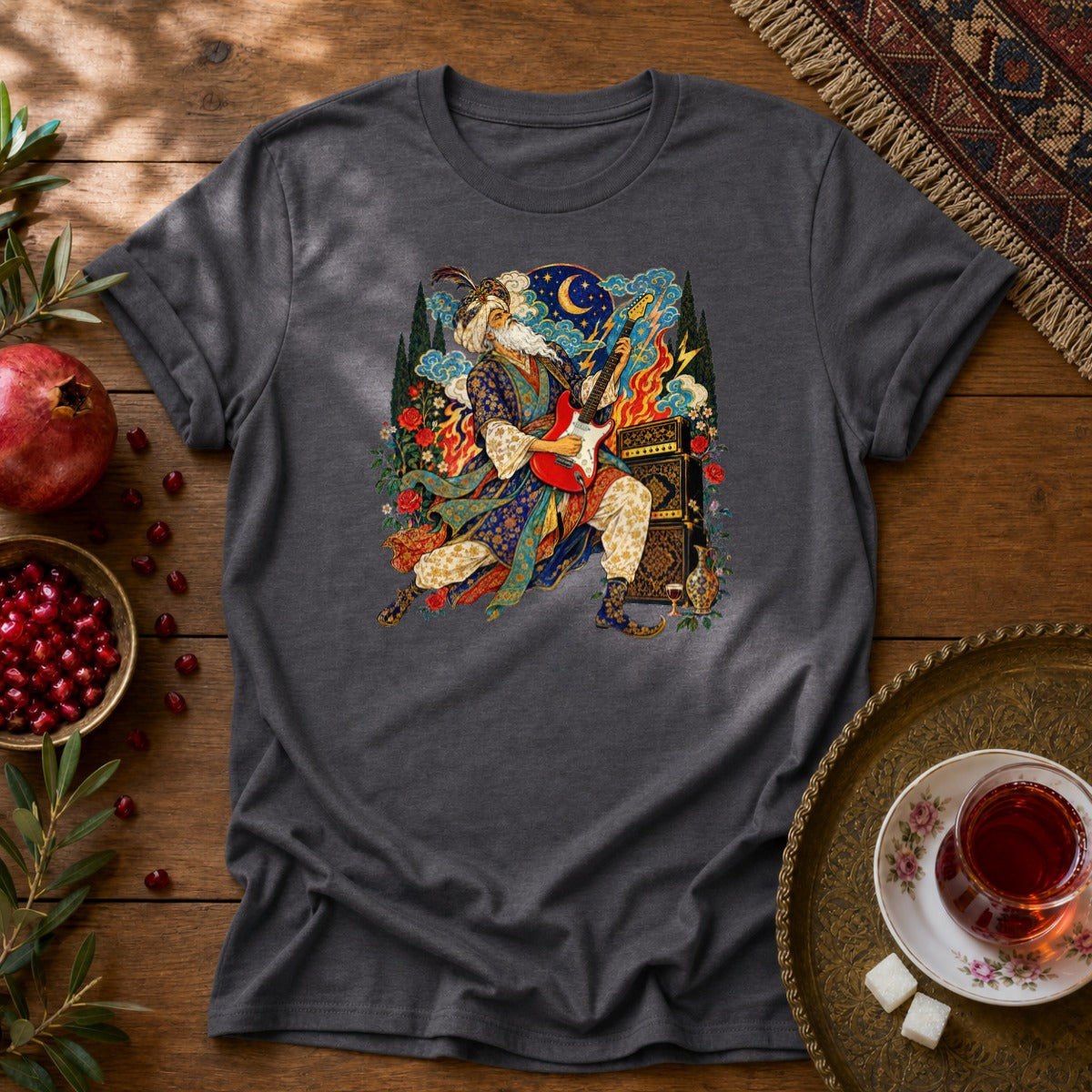 Khayyam on Guitar Unisex T-Shirt - Dark Heather
