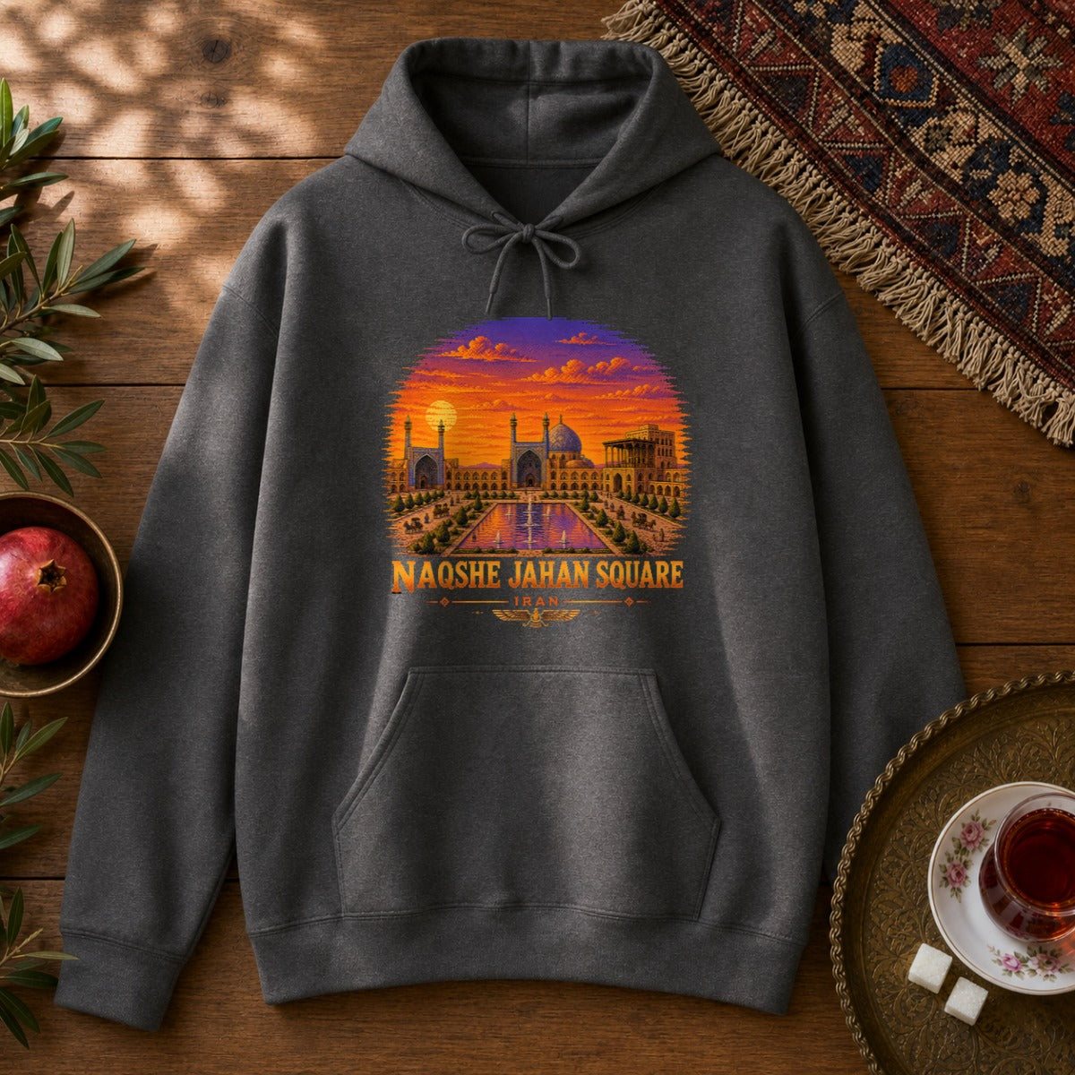 Naqshe Jahan Square - Pixel Art Hoodie - Dark Heather