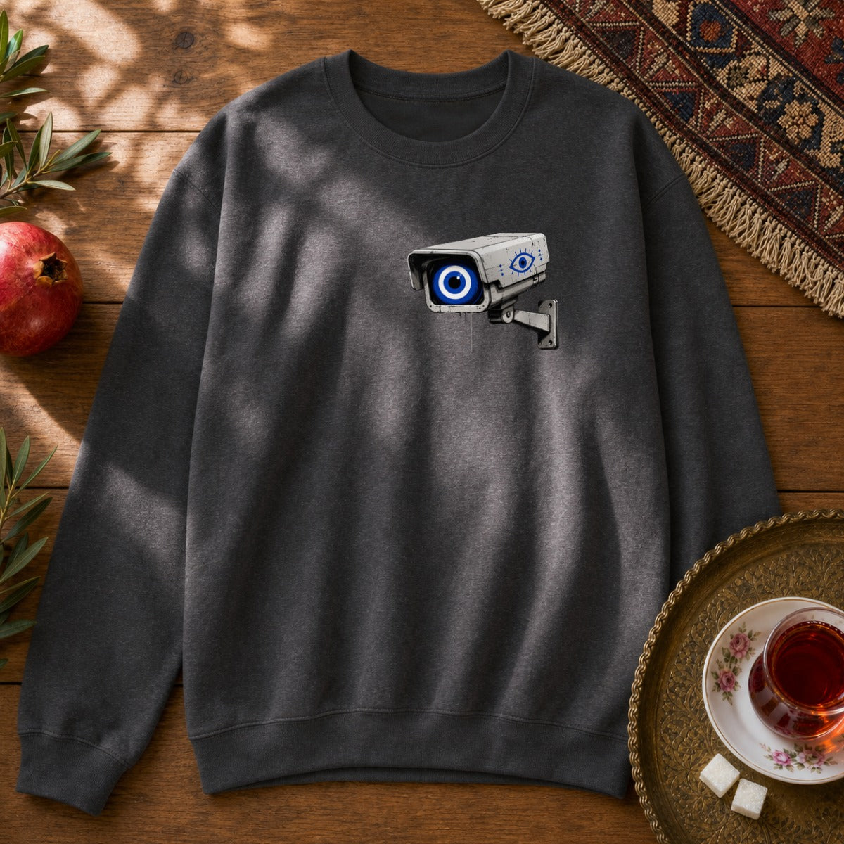 Evil Eye Watching Sweatshirt - Chest Print - Dark Heather