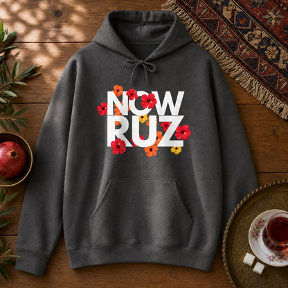Nowruz - Floral Typography Hoodie - Dark Heather