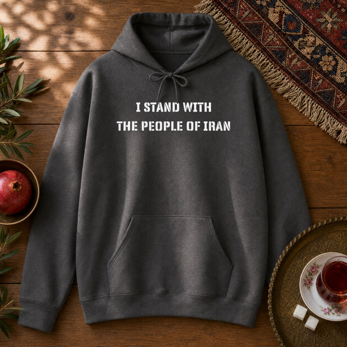 I Stand with the People of Iran - Stencil Hoodie - Dark Heather