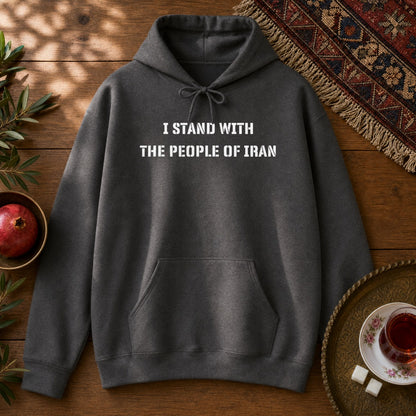 I Stand with the People of Iran - Stencil Hoodie - Dark Heather