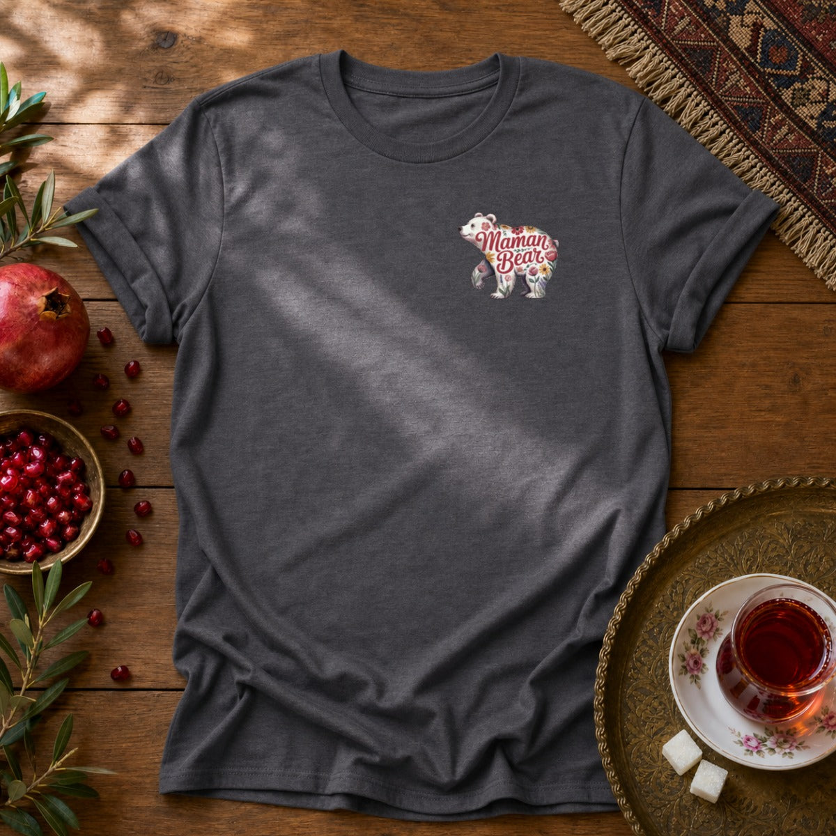 Maman Bear Floral Unisex T-Shirt - Dark Heather