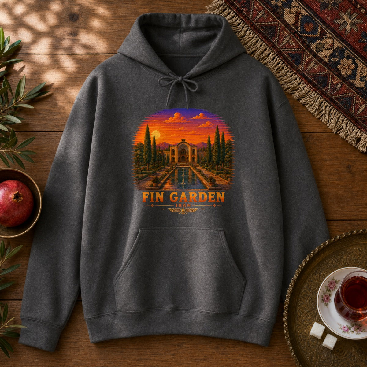 Fin Garden - Pixel Art Hoodie - Dark Heather