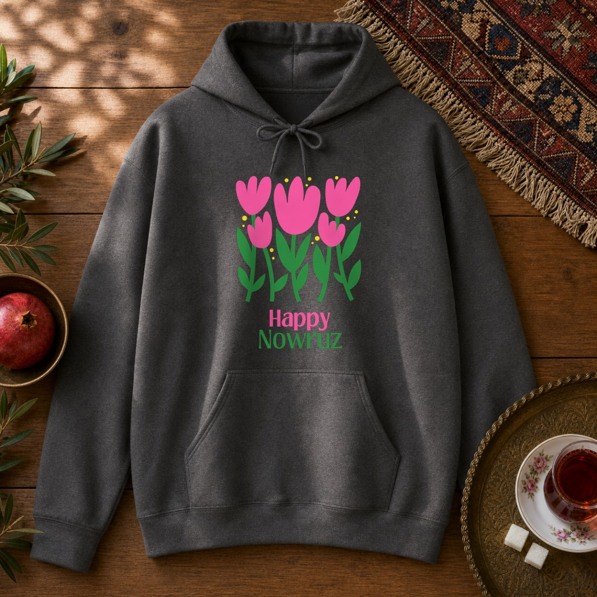 Nowruz Tulips Hoodie - Dark Heather