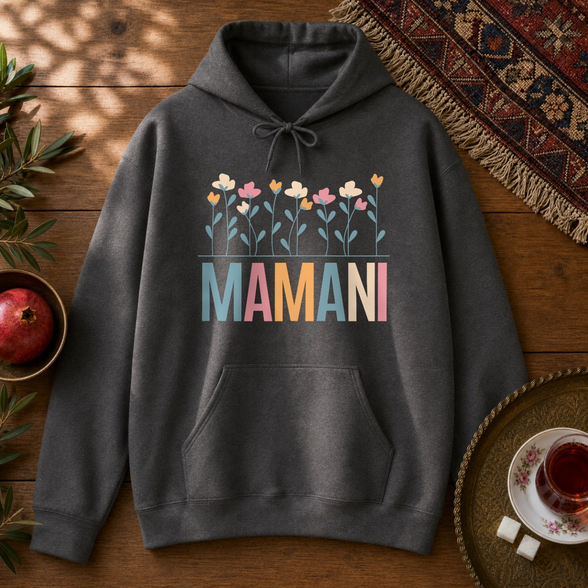 Mamani Floral Hoodie - Dark Heather
