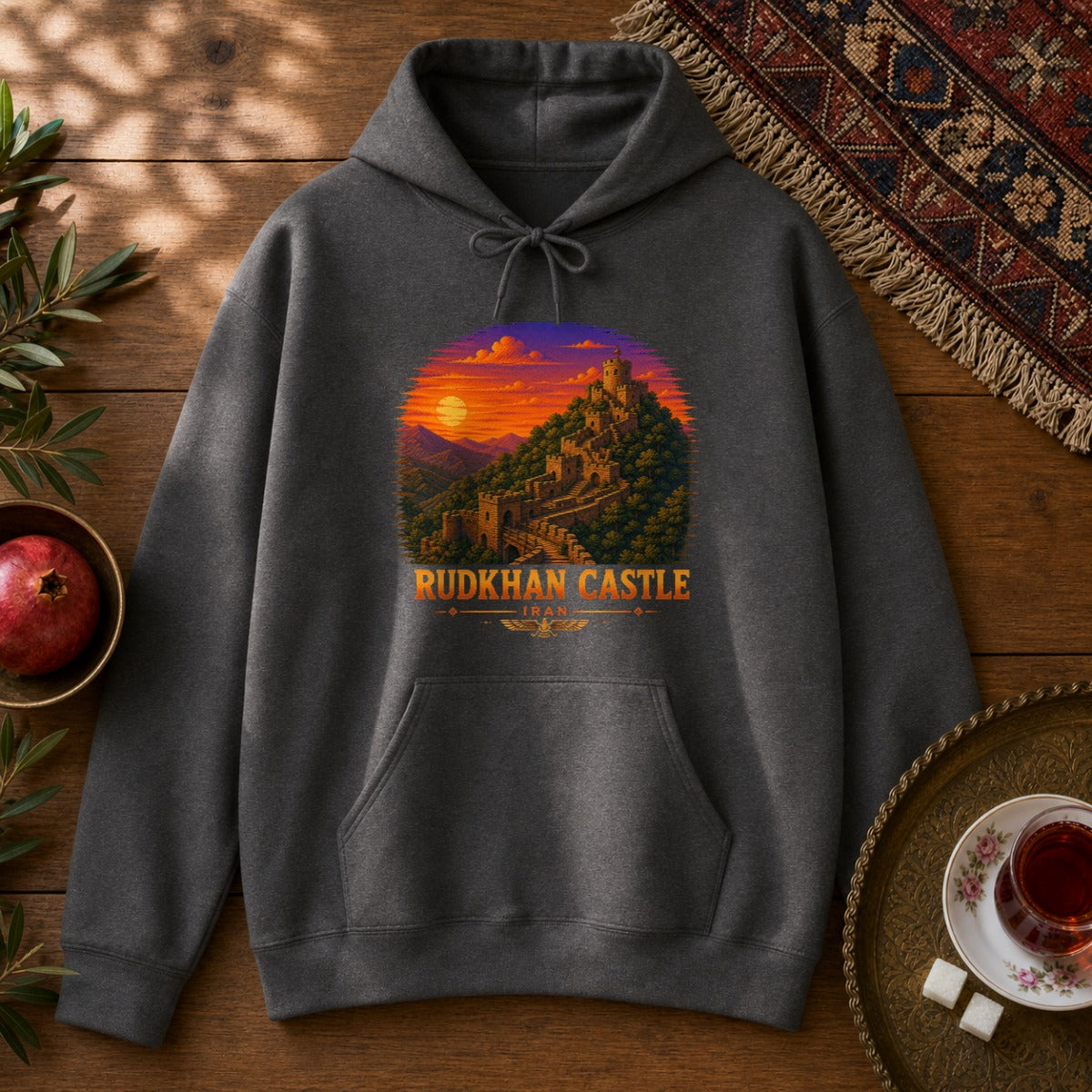 Rudkhan Castle - Pixel Art Hoodie - Dark Heather