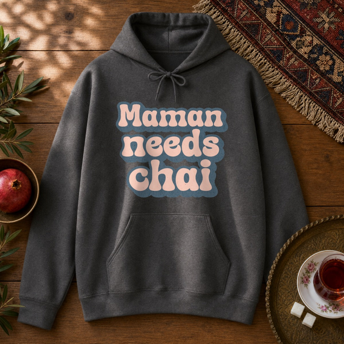 Maman Needs Chai Hoodie - Dark Heather