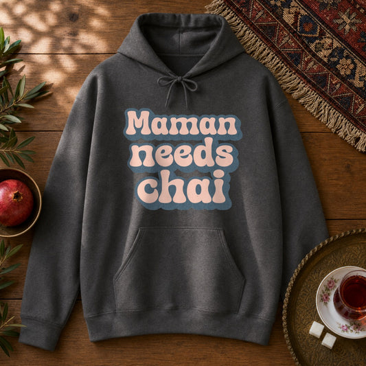 Maman Needs Chai Hoodie - Dark Heather