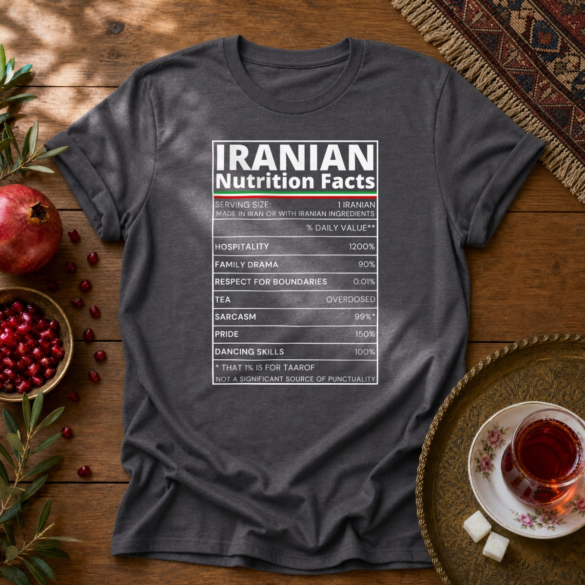 Iranian Nutrition Facts Unisex T-Shirt - Dark Heather