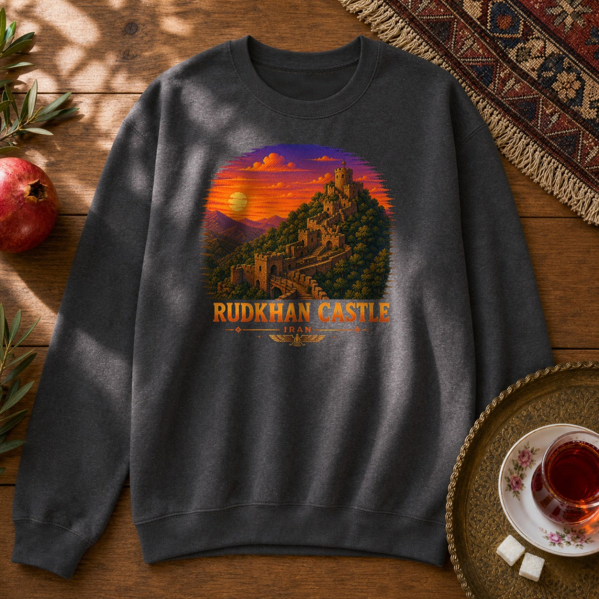 Rudkhan Castle - Pixel Art Sweatshirt - Dark Heather