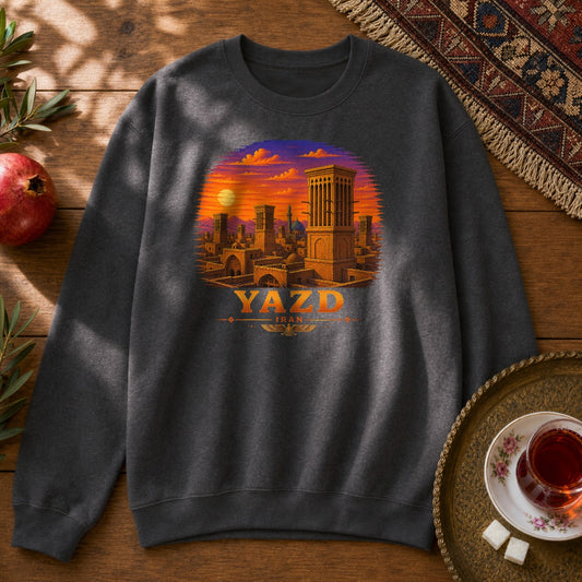 Yazd Windcatchers - Pixel Art Sweatshirt - Dark Heather