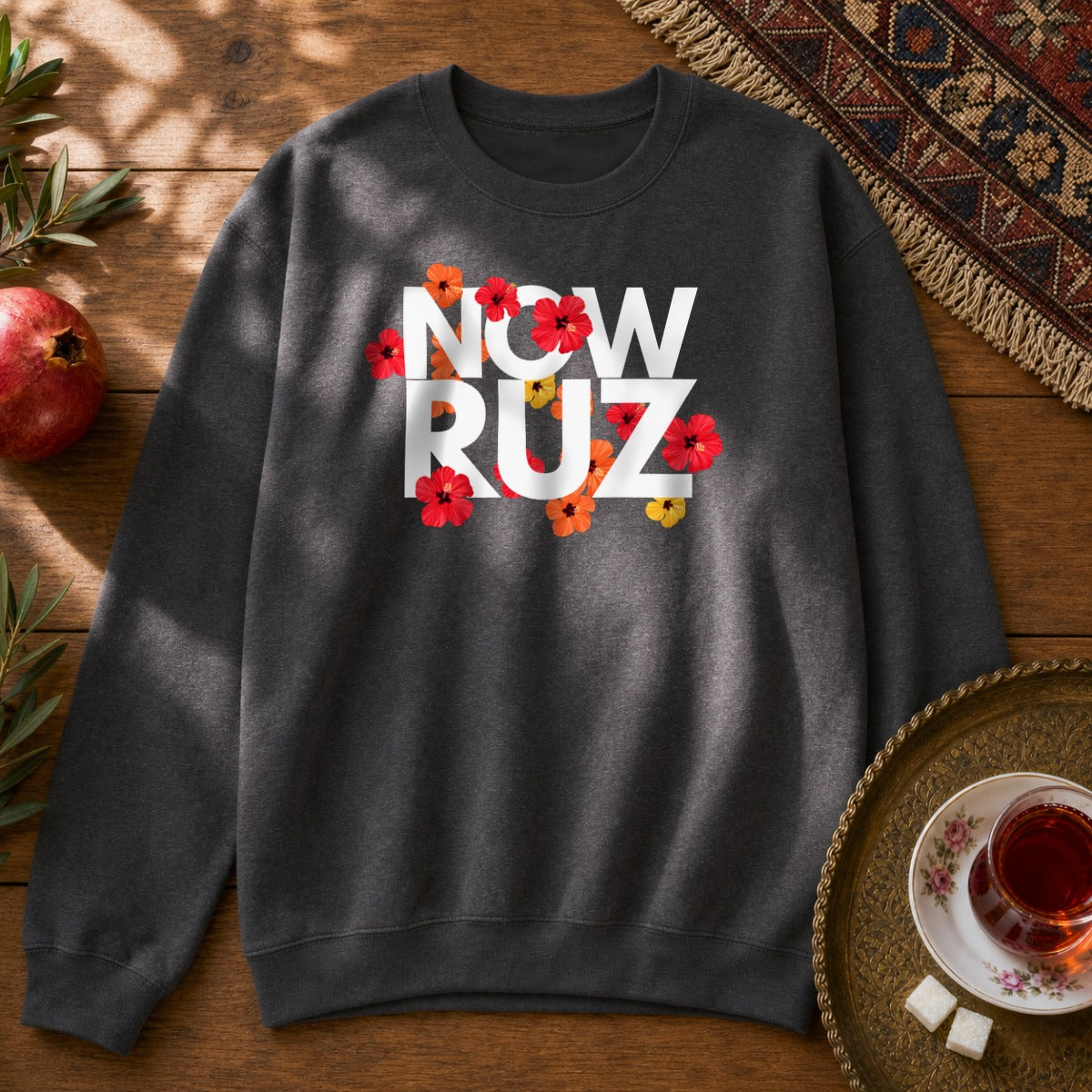 Nowruz - Floral Typography Sweatshirt - Dark Heather