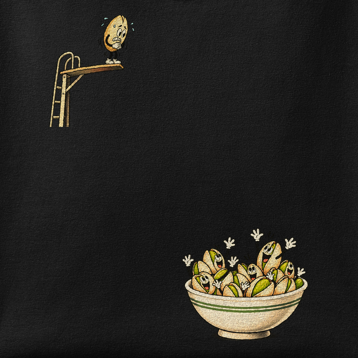 Close-up of the Diving Pistachio print showing ink detail on the fabric
