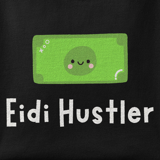 Close-up of the Eidi Hustler print showing ink detail on the fabric