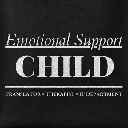 Close-up of the Emotional Support Child print showing ink detail on the fabric