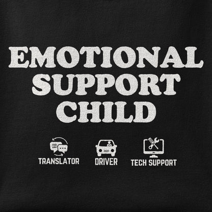 Close-up of the Emotional Support Child 2 print showing ink detail on the fabric