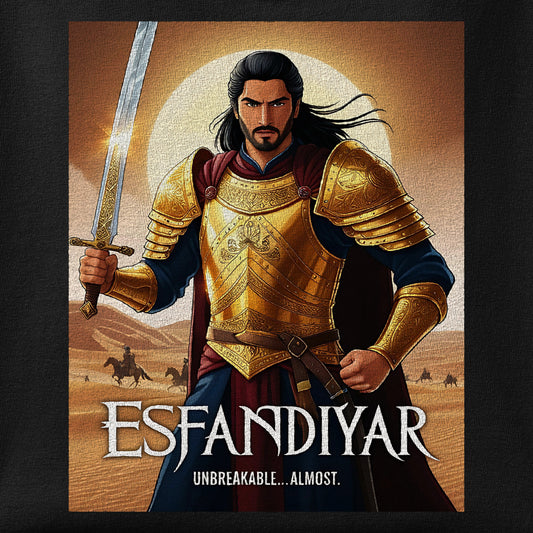 Close-up of the Esfandiyar Unbreakable ... Almost print showing ink detail on the fabric
