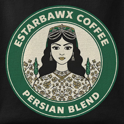 Close-up of the Estarbawks print showing ink detail on the fabric