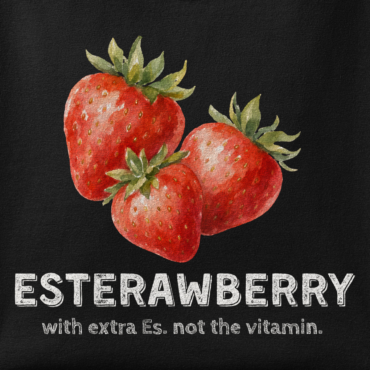 Close-up of the Esterawberry print showing ink detail on the fabric