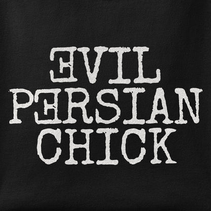 Close-up of the Evil Persian Chick print showing ink detail on the fabric