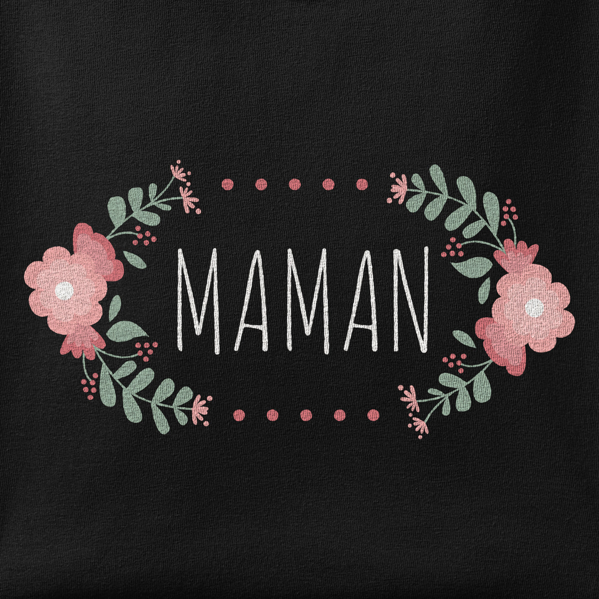 Close-up of the Floral Maman print showing ink detail on the fabric