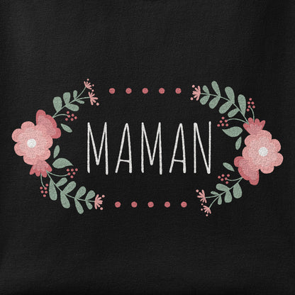 Close-up of the Floral Maman print showing ink detail on the fabric
