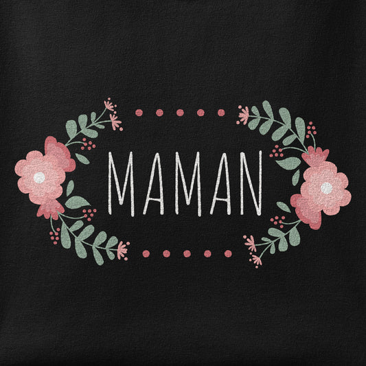 Close-up of the Floral Maman print showing ink detail on the fabric