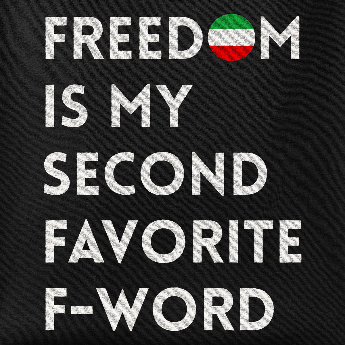 Close-up of the Freedom is my Second Favorite F-word print showing ink detail on the fabric