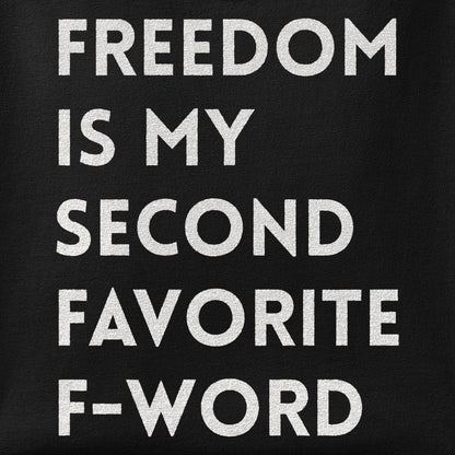 Close-up of the Freedom is my Second Favorite F-word II print showing ink detail on the fabric