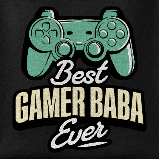Close-up of the Gamer Baba print showing ink detail on the fabric