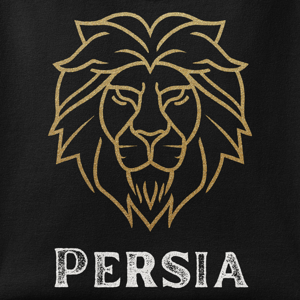 Close-up of the Golden Lion Persia print showing ink detail on the fabric