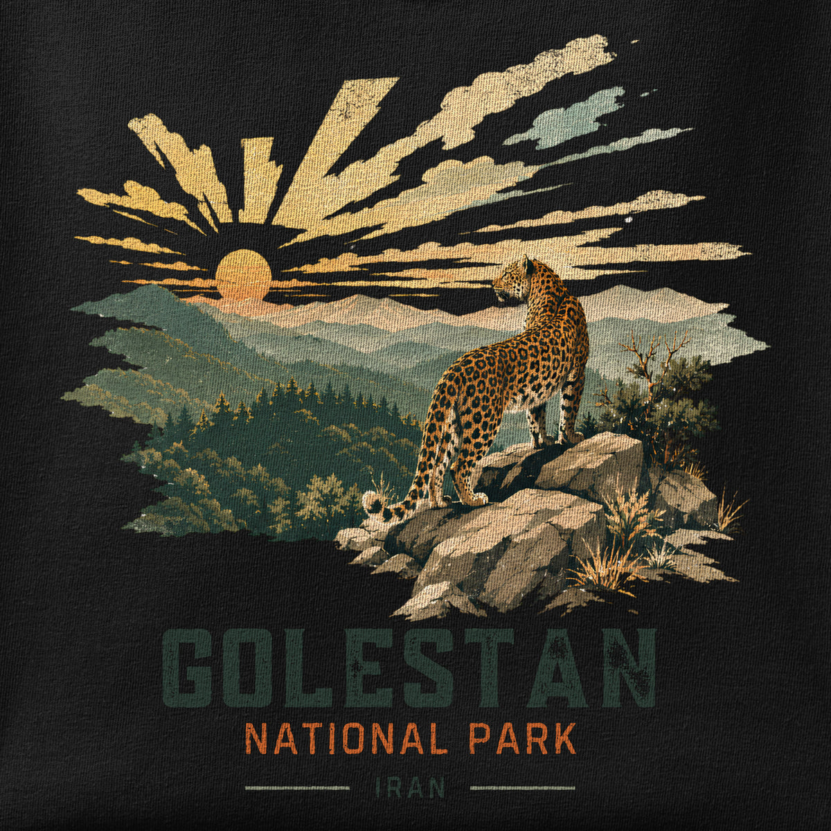 Close-up of the Golestan National Park 1 print showing ink detail on the fabric