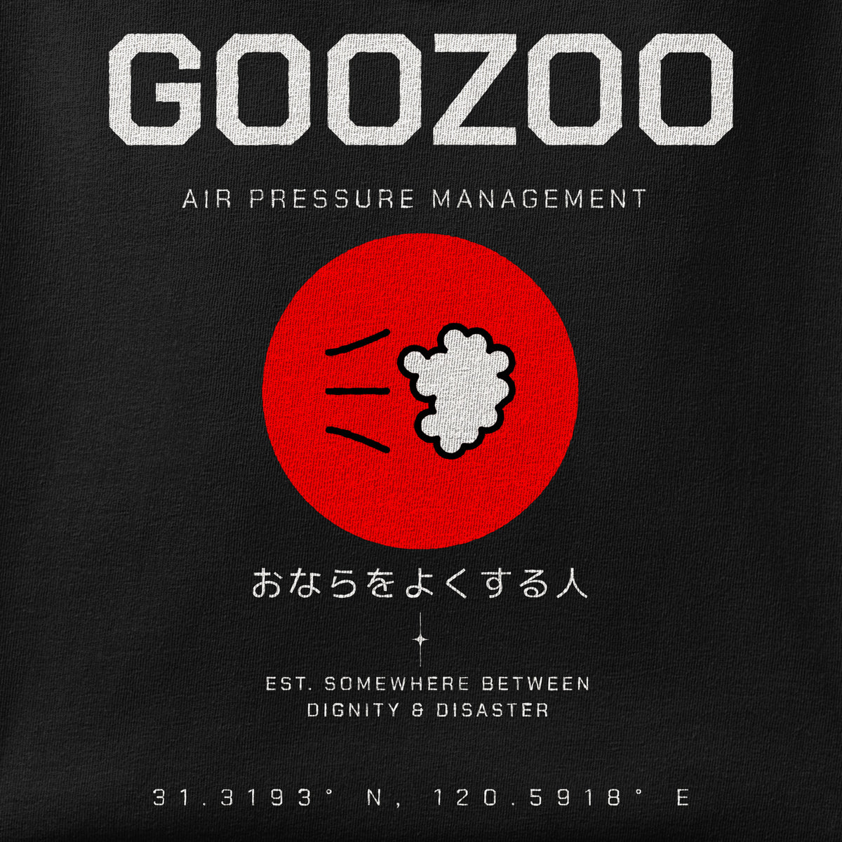 Close-up of the Goozoo print showing ink detail on the fabric