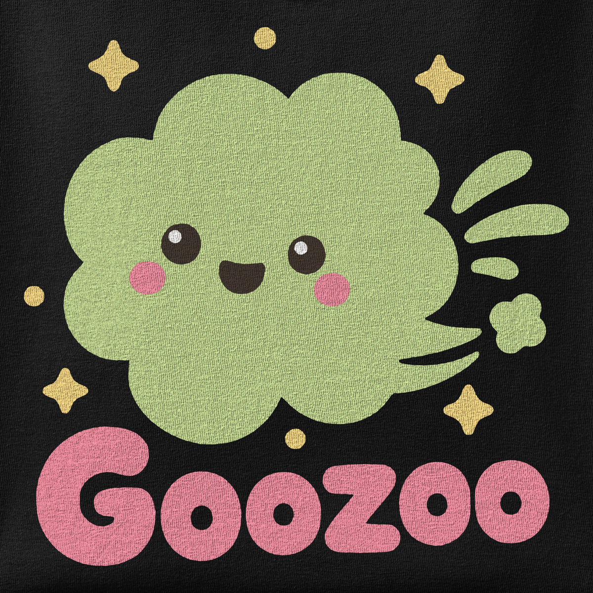 Close-up of the Goozoo II print showing ink detail on the fabric