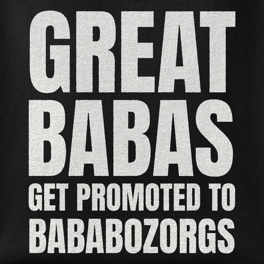 Close-up of the Great Babas Get Promoted to Bababozorgs print showing ink detail on the fabric