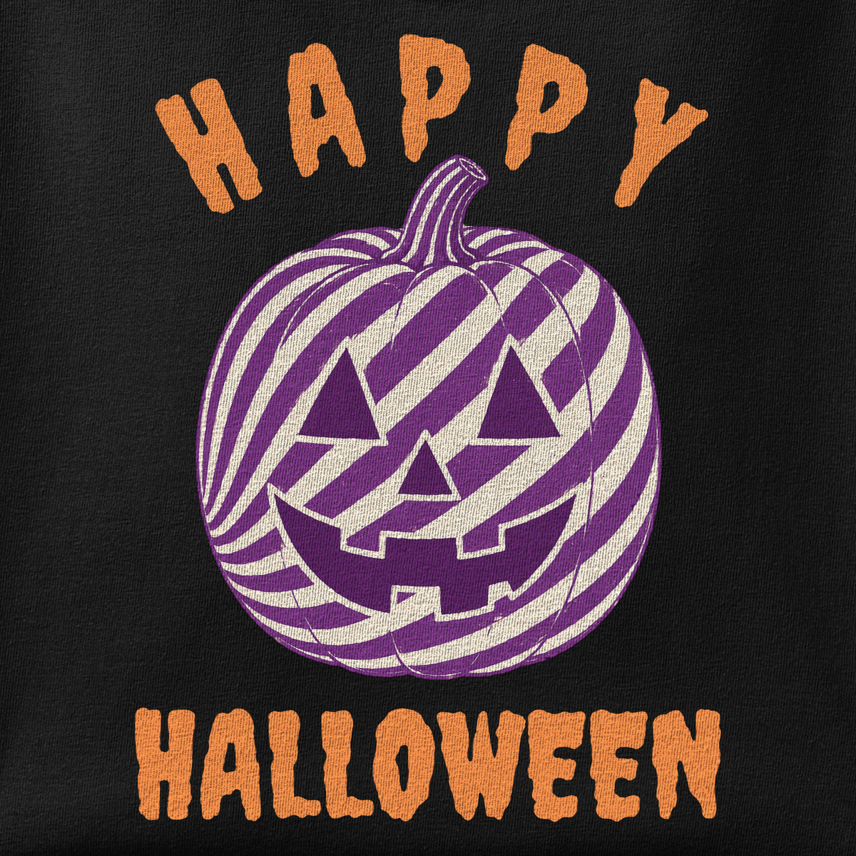 Close-up of the Happy Halloween print showing ink detail on the fabric