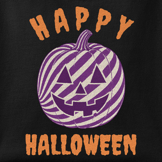Close-up of the Happy Halloween print showing ink detail on the fabric
