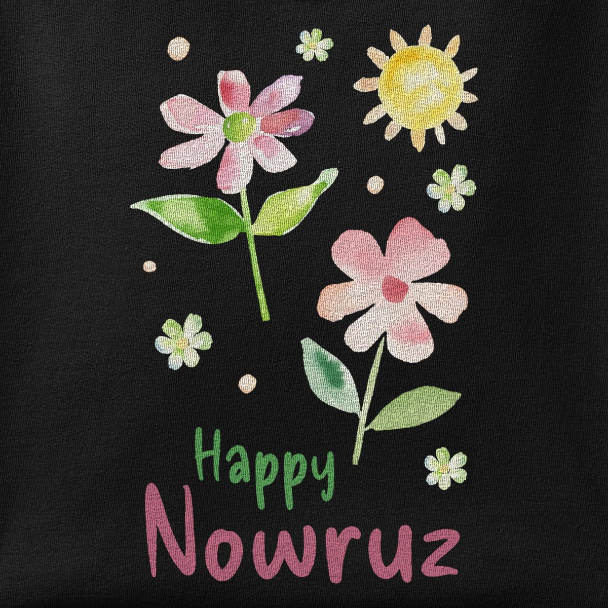 Close-up of the Happy Nowruz - Watercolor print showing ink detail on the fabric