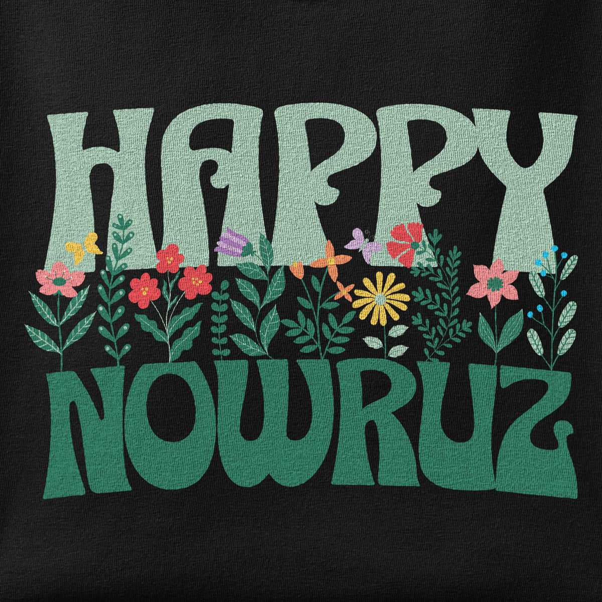 Close-up of the Happy Nowruz Floral print showing ink detail on the fabric