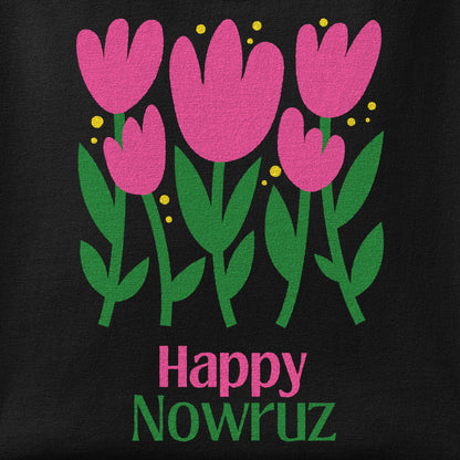 Close-up of the Happy Nowruz Tulips print showing ink detail on the fabric