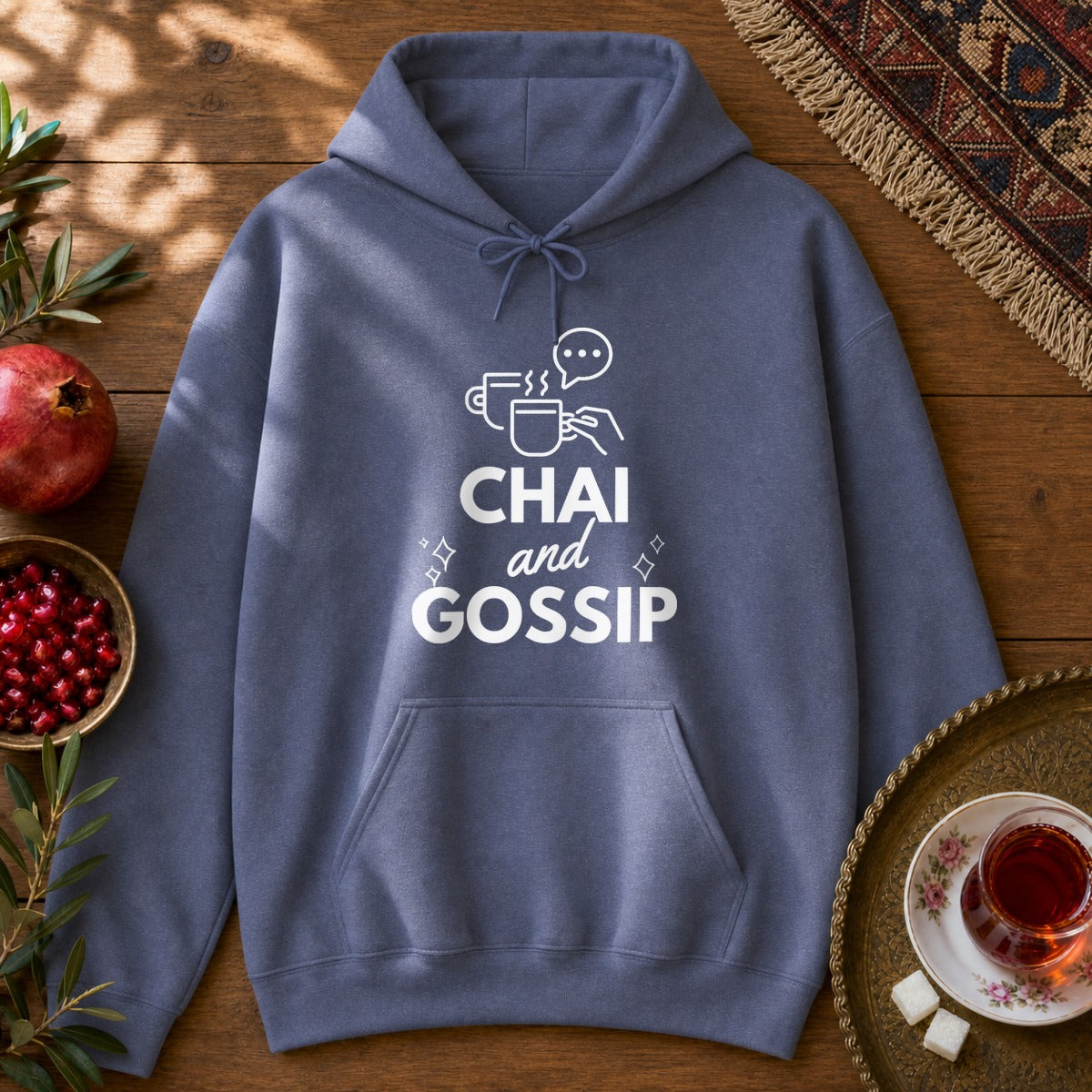 Chai and Gossip Hoodie - Heather Navy