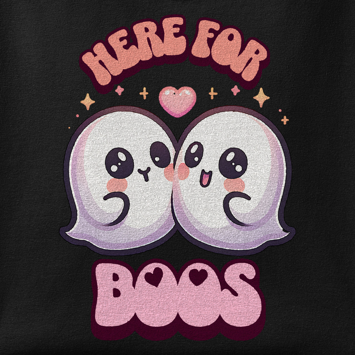 Close-up of the Here for Boos print showing ink detail on the fabric