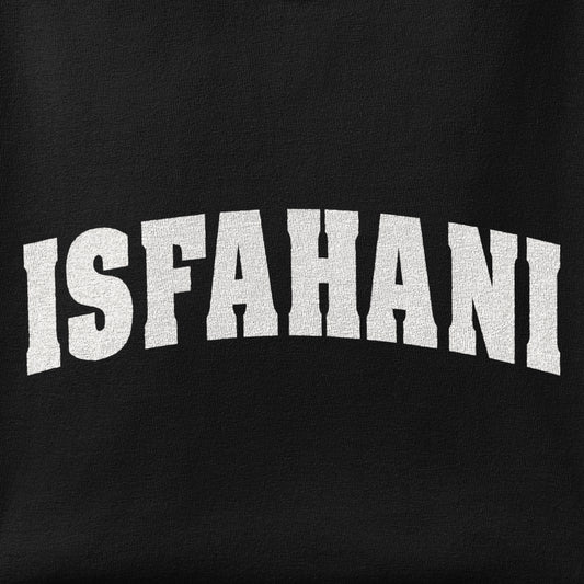 Close-up of the ISFAHANI print showing ink detail on the fabric