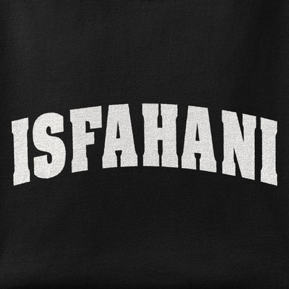 Close-up of the ISFAHANI print showing ink detail on the fabric