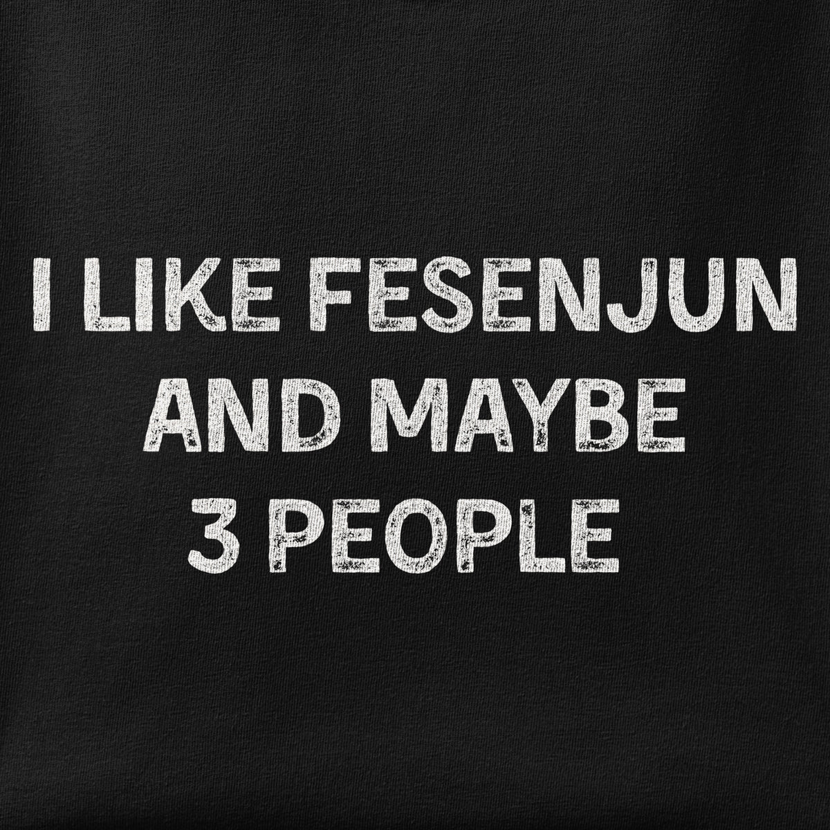 Close-up of the I Like Fesenjun print showing ink detail on the fabric