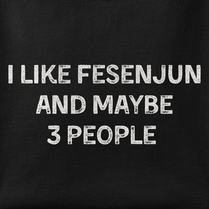 Close-up of the I Like Fesenjun print showing ink detail on the fabric